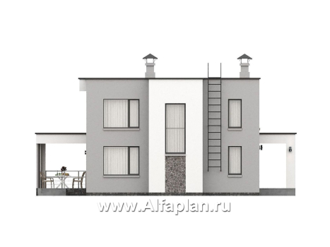 «Пифагор» - проект двухэтажного дома, в современном стиле, с террасой и с плоской кровлей - превью фасада дома