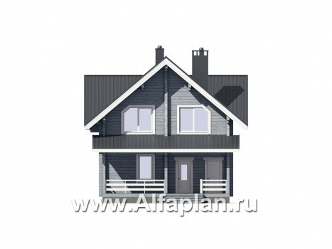 Проект дома с мансардой из бревен, с террасой и с балконом - превью фасада дома