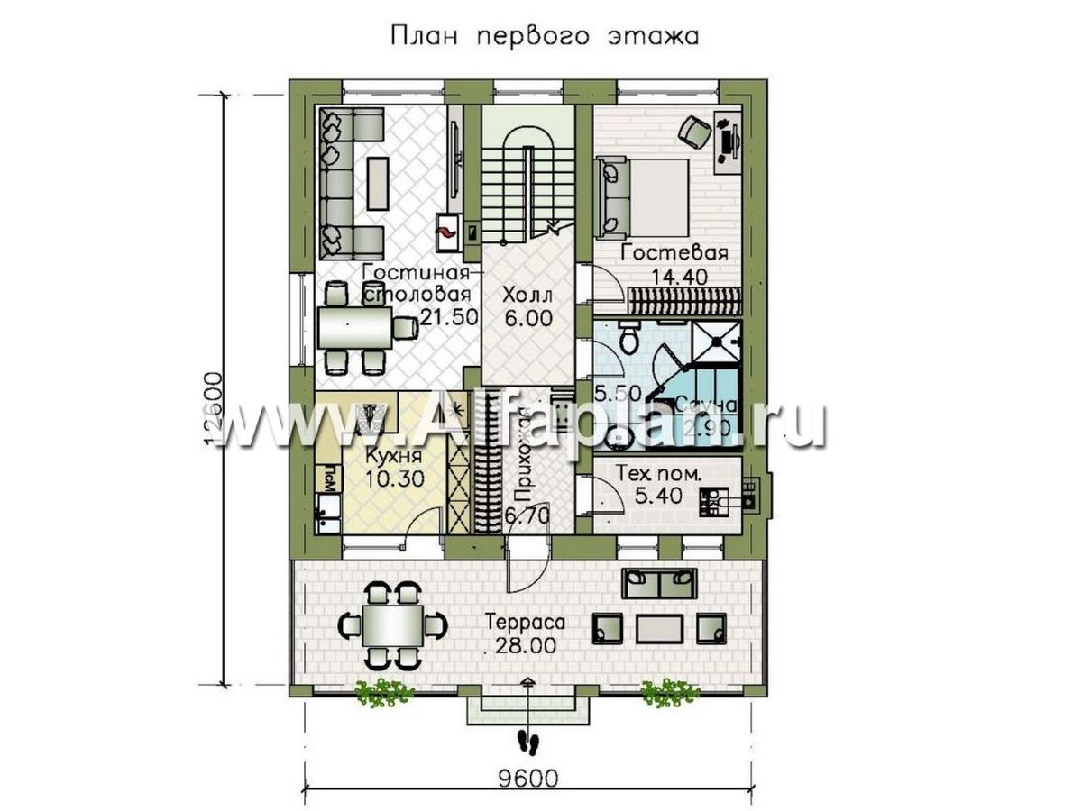 План двухоэтажного дома архитектурного бюро "Альфаплан"