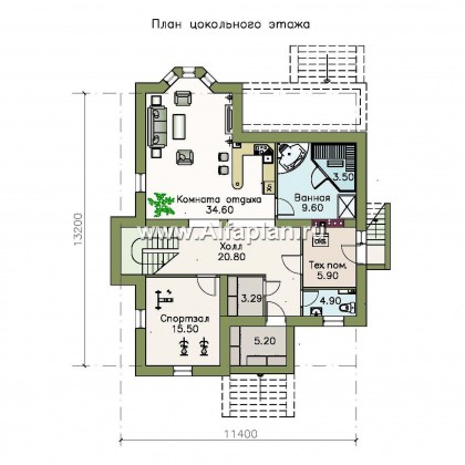 «Репутация»- проект двухэтажного дома из кирпича, планировка с эркером и с цокольным этажом, английском стиле - превью план дома
