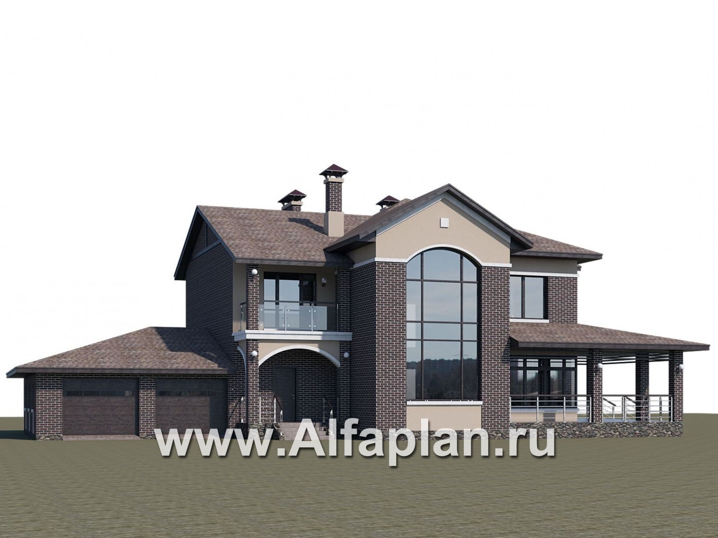 «Голицын» — проект двухэтажного дома из газобетона, с двусветной гостиной, с террасой, с гаражом на 2 авто - дизайн дома №1