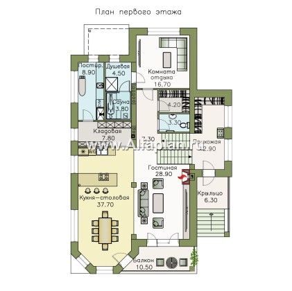 «Нева» - проект эксклюзивного трехэтажного дома из кирпича, с террасой и с эркером, с квартирой для персонала - превью план дома