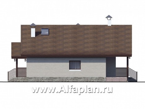 «Моризо» - проект дома с мансардой, планировка с двусветной гостиной и сауной, шале с двускатной крышей - превью фасада дома