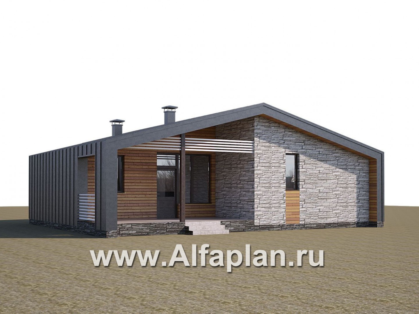 «Альфа» - проект одноэтажного каркасного дома, с сауной и с террасой, в стиле барнхаус - дизайн дома №3