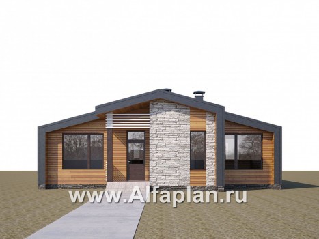 «Альфа» - проект одноэтажного каркасного дома, с сауной и с террасой, в стиле барнхаус - превью дополнительного изображения №2
