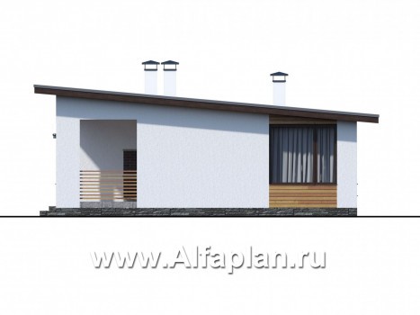«Бета» - проект одноэтажного каркасного дома с террасой, в скандинавском стиле - превью фасада дома
