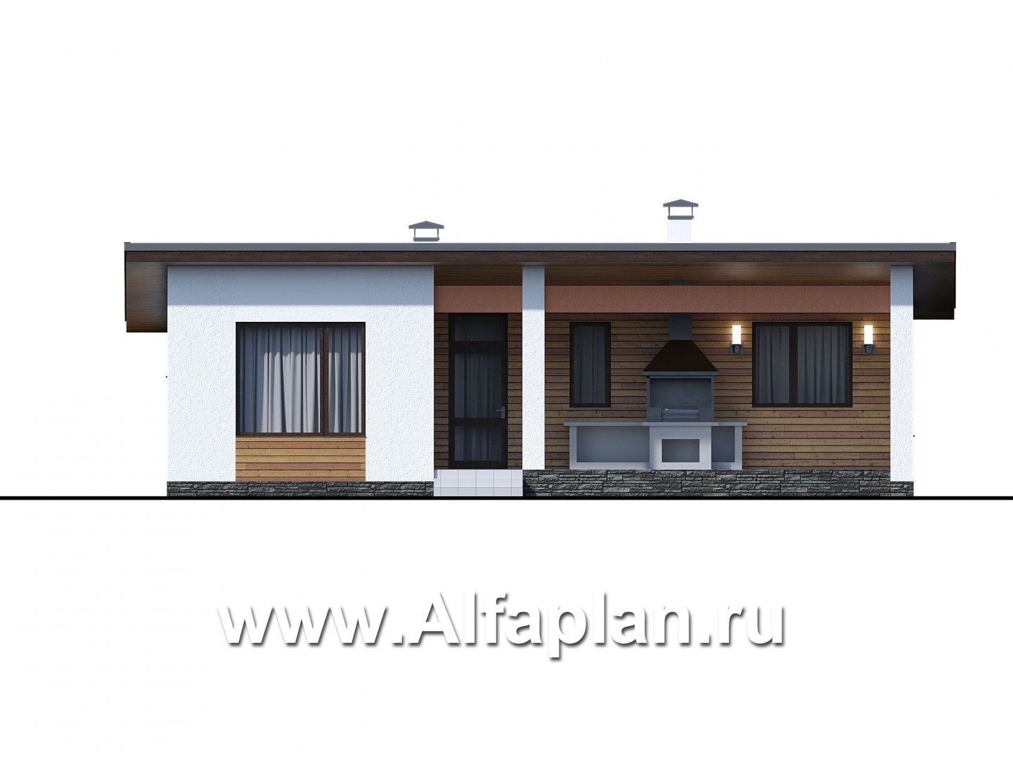 «Эпсилон» - проект одноэтажного дома с террасой, в скандинавском стиле - фасад дома