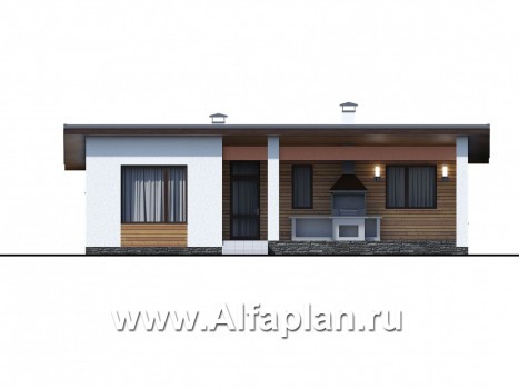 «Эпсилон» - проект одноэтажного дома с террасой, в скандинавском стиле - превью фасада дома