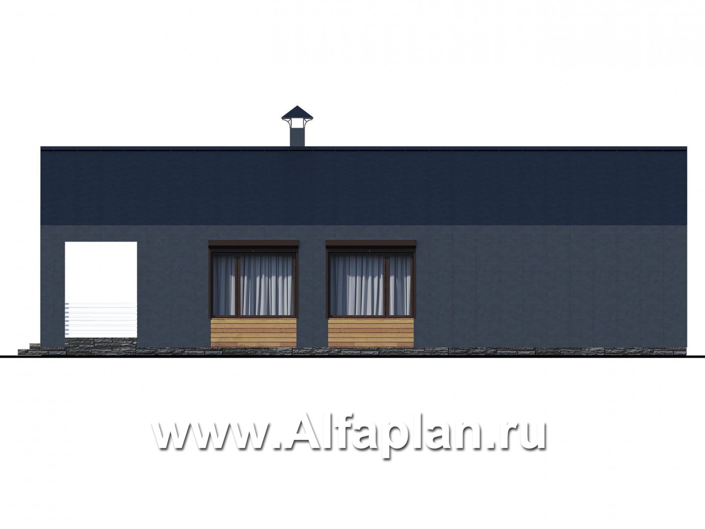 «Тета» -  проект одноэтажного дома в стиле барнхаус, с террасой, 2 спальни - фасад дома