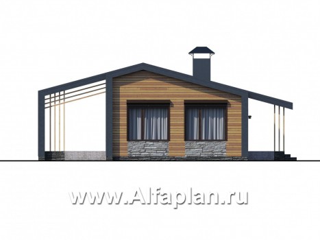 «Каппа» -  проект одноэтажного дома, с террасой, в стиле барн, 2 спальни - превью фасада дома
