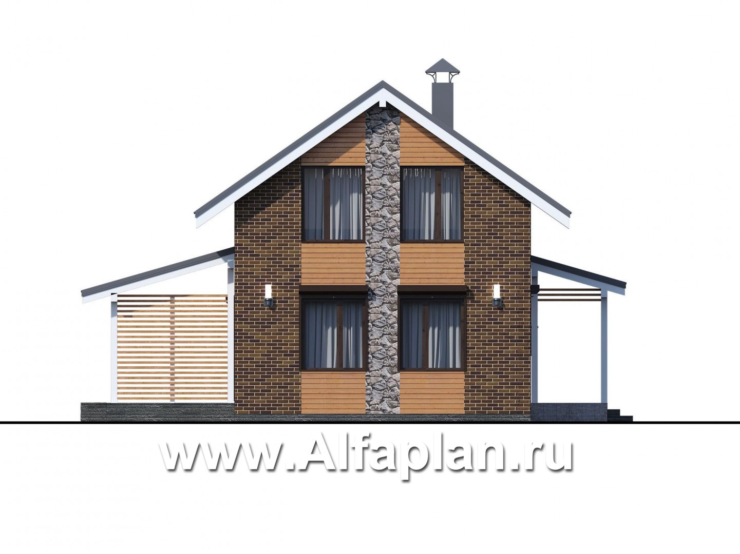 «Омега» - проект двухэтажного каркасного дома, с террасой и удобной планировкой - фасад дома