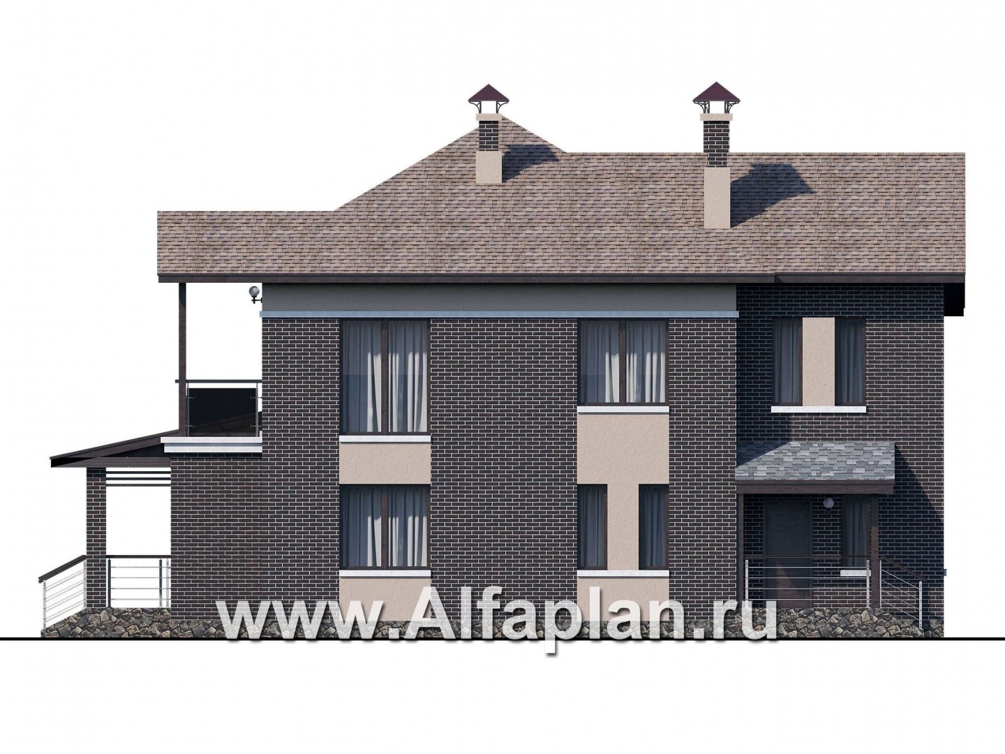 «Голицын» — проект двухэтажного дома из газобетона, с двусветной гостиной, с сауной и с террасой - фасад дома