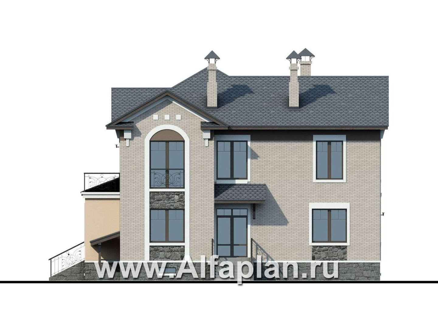 «Голицын»- проект двухэтажного дома, с двусветной гостиной и с террасой, в стиле модерн, с цокольным этажом - фасад дома