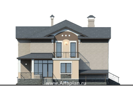 «Голицын»- проект двухэтажного дома, с двусветной гостиной и с террасой, в стиле модерн, с цокольным этажом - превью фасада дома