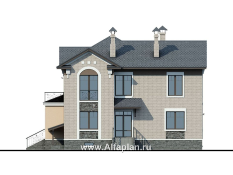 «Голицын»- проект двухэтажного дома, с двусветной гостиной и с террасой, в стиле модерн, с цокольным этажом - превью фасада дома