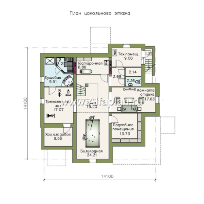 «Голицын»- проект двухэтажного дома, с двусветной гостиной и с террасой, в стиле модерн, с цокольным этажом - превью план дома