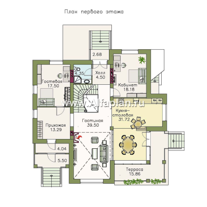 «Голицын»- проект двухэтажного дома, с двусветной гостиной и с террасой, в стиле модерн, с цокольным этажом - превью план дома