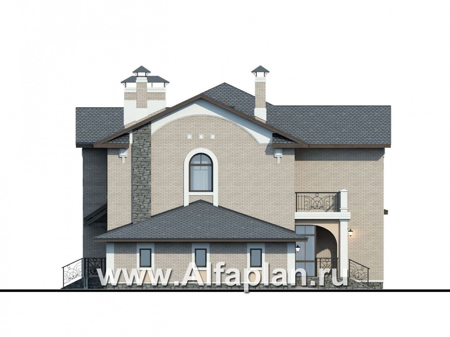 «Голицын» - проект двухэтажного дома, с двусветной гостиной и с террасой, в стиле модерн, с гаражом - фасад дома