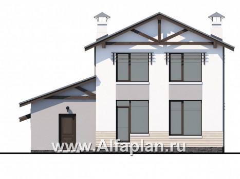 «Солнечный» - проект двухэтажного дома, с кабинетом на 1 эт, навес на 1 авто, в современном стиле - превью фасада дома