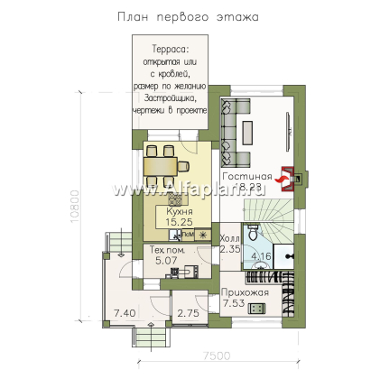 «Каюткомпания» - проект двухэтажного дома для небольшой семьи, 3 спальни - превью план дома