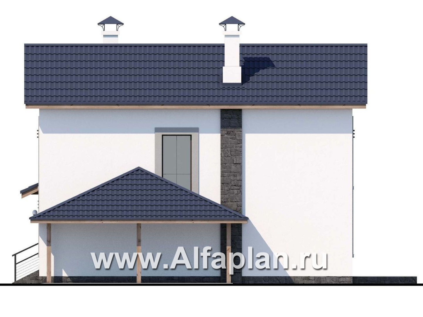 «Каюткомпания» - проект двухэтажного дома для небольшой семьи, 3 спальни, с навесом для авто - фасад дома