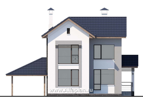 «Каюткомпания» - проект двухэтажного дома для небольшой семьи, 3 спальни, с навесом для авто - превью фасада дома