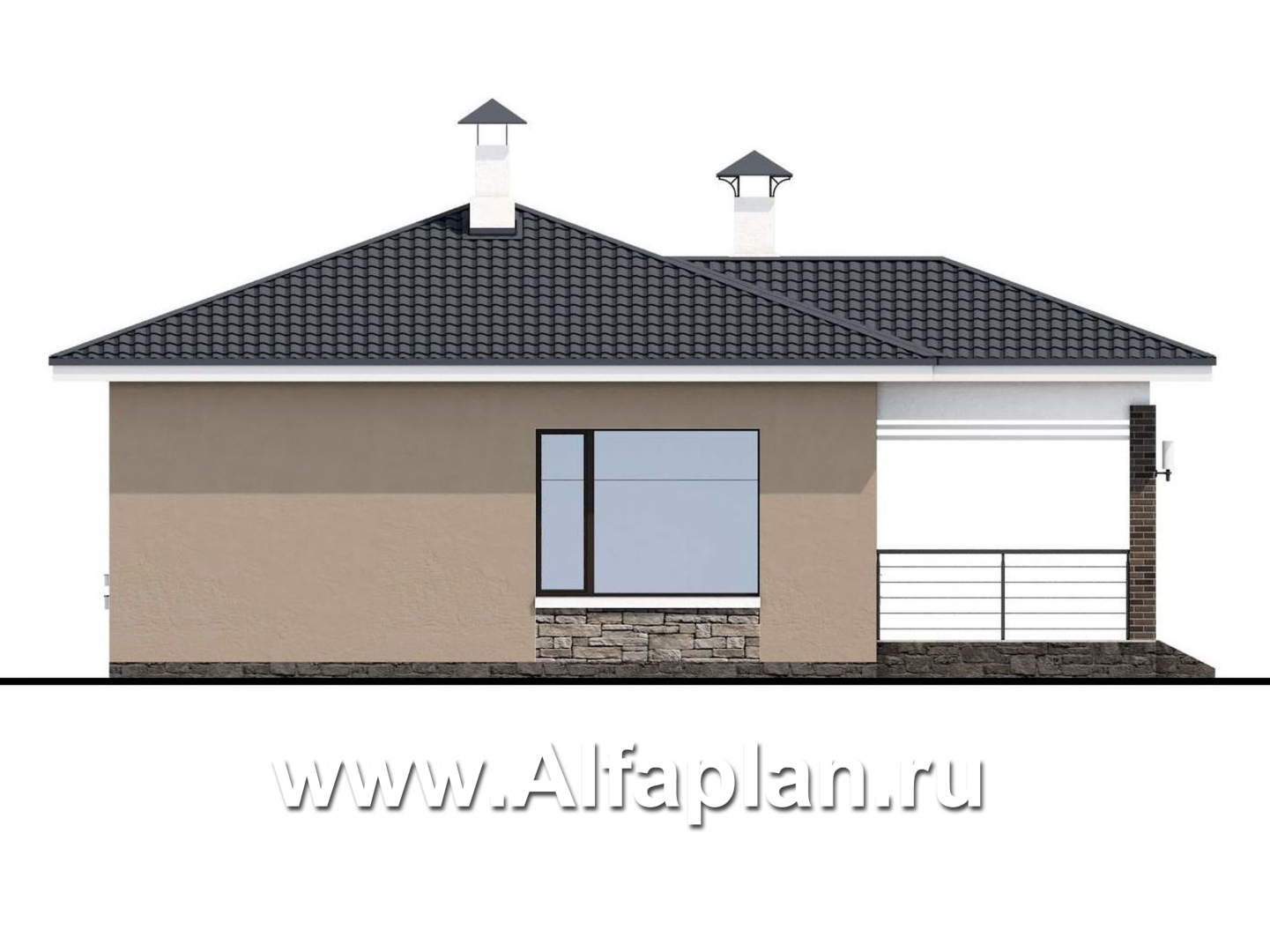 «Аэда» - проект одноэтажного дома, 3 спальни, с остекленной верандой, в современном стиле - фасад дома