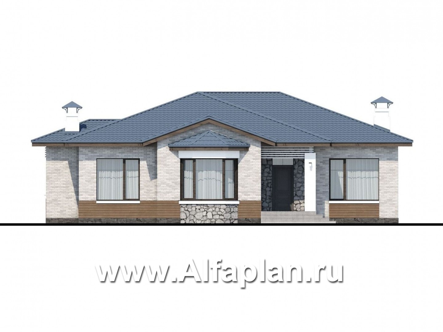 «Калипсо» - проект одноэтажного дома, с сауной и с эркером, с террасой (варианты планировки) - фасад дома