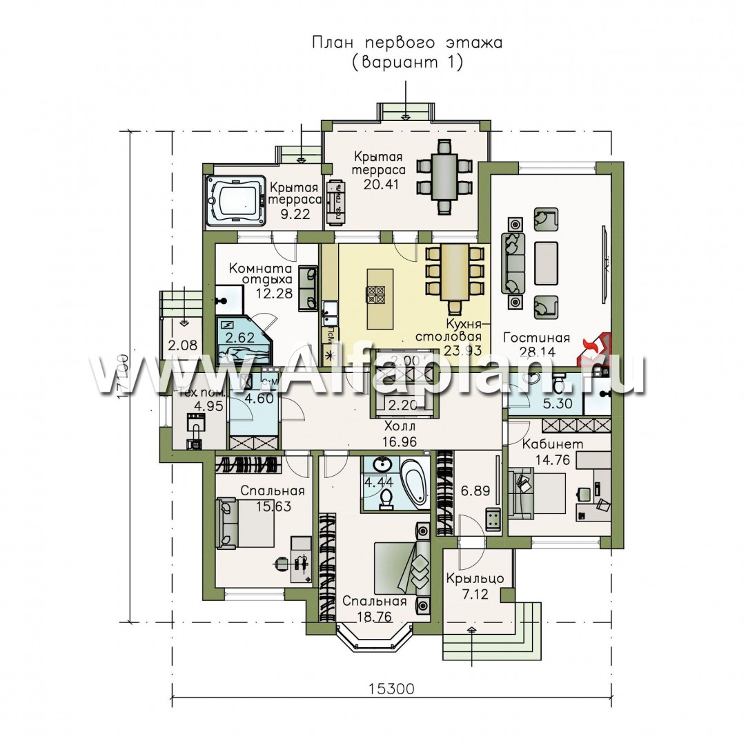 «Калипсо» - проект одноэтажного дома, с сауной и с эркером, с террасой (варианты планировки) - план дома