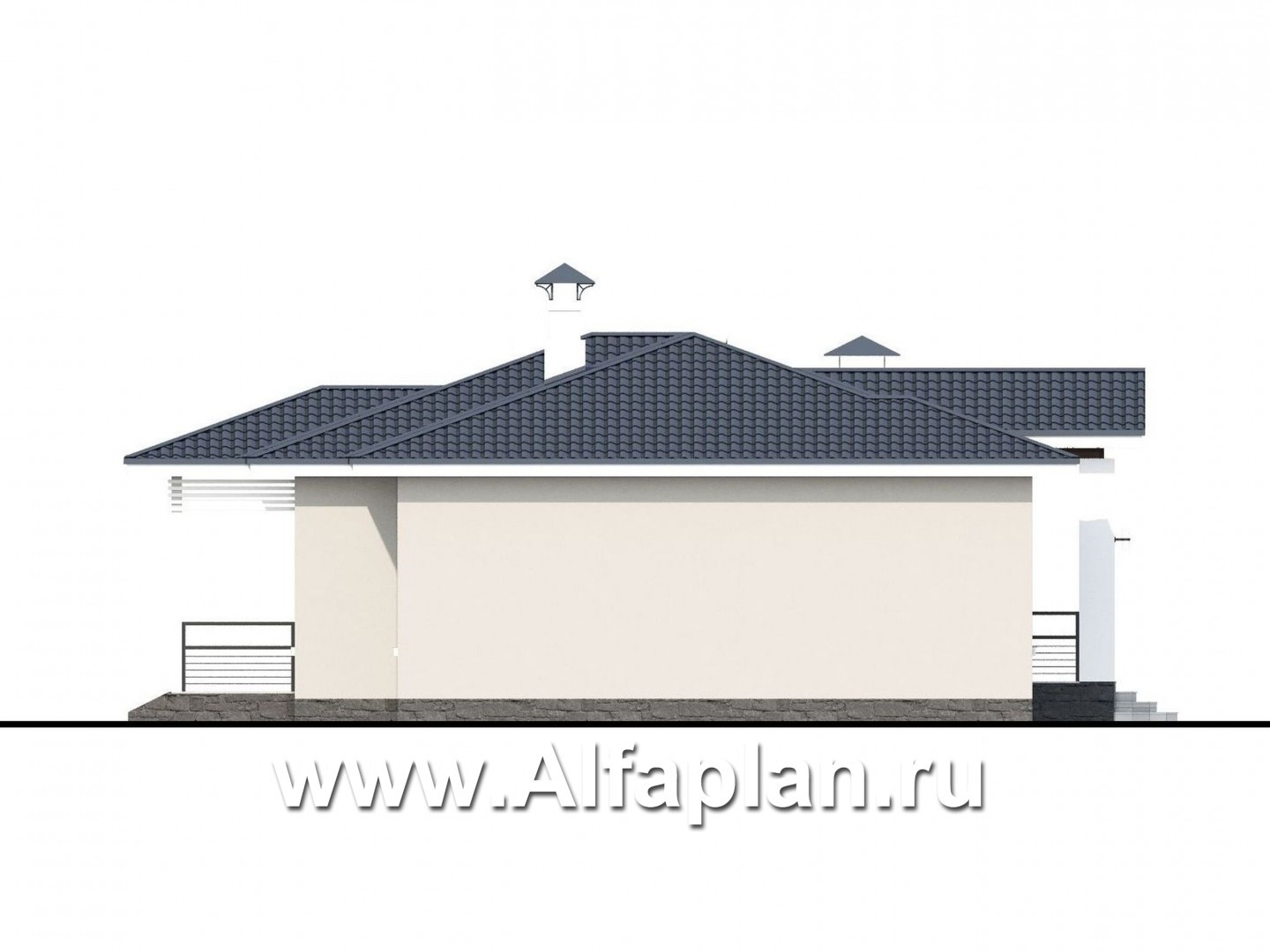 «Бирюса» - проект одноэтажного коттеджа, с террасой, планировка 2 спальни, для небольшой семьи - фасад дома
