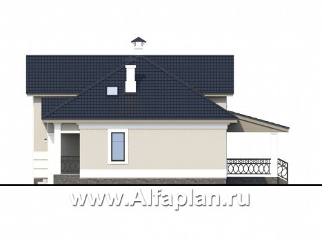 «Волга» - проект дома с мансардой, из газобетона, с террасой, планировка с тремя жилыми комнатами на 1 этаже и вторым светом - превью фасада дома