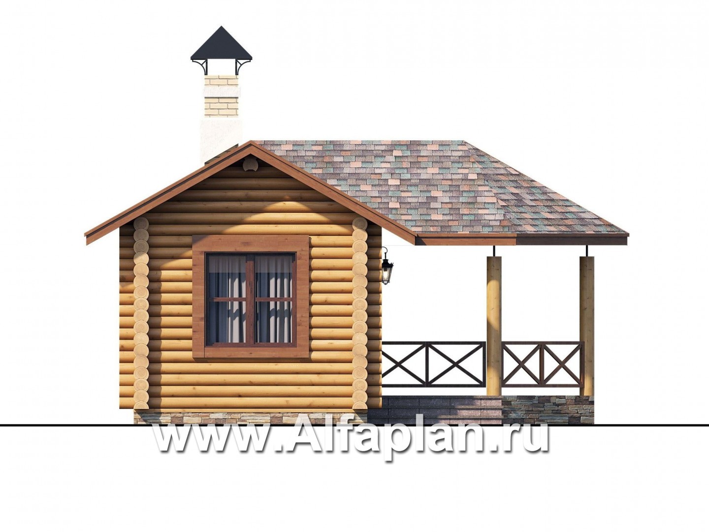 Проекты домов Альфаплан - Небольшая дервянная баня с уютной верандой (беседкой) - изображение фасада №3