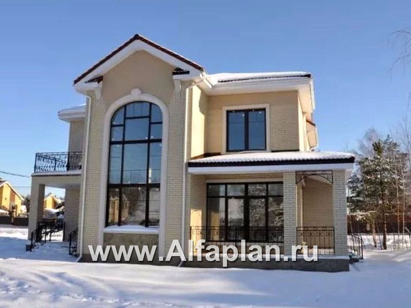 «Голицын»- проект двухэтажного дома, с двусветной гостиной и с террасой, в стиле модерн - основное изображение