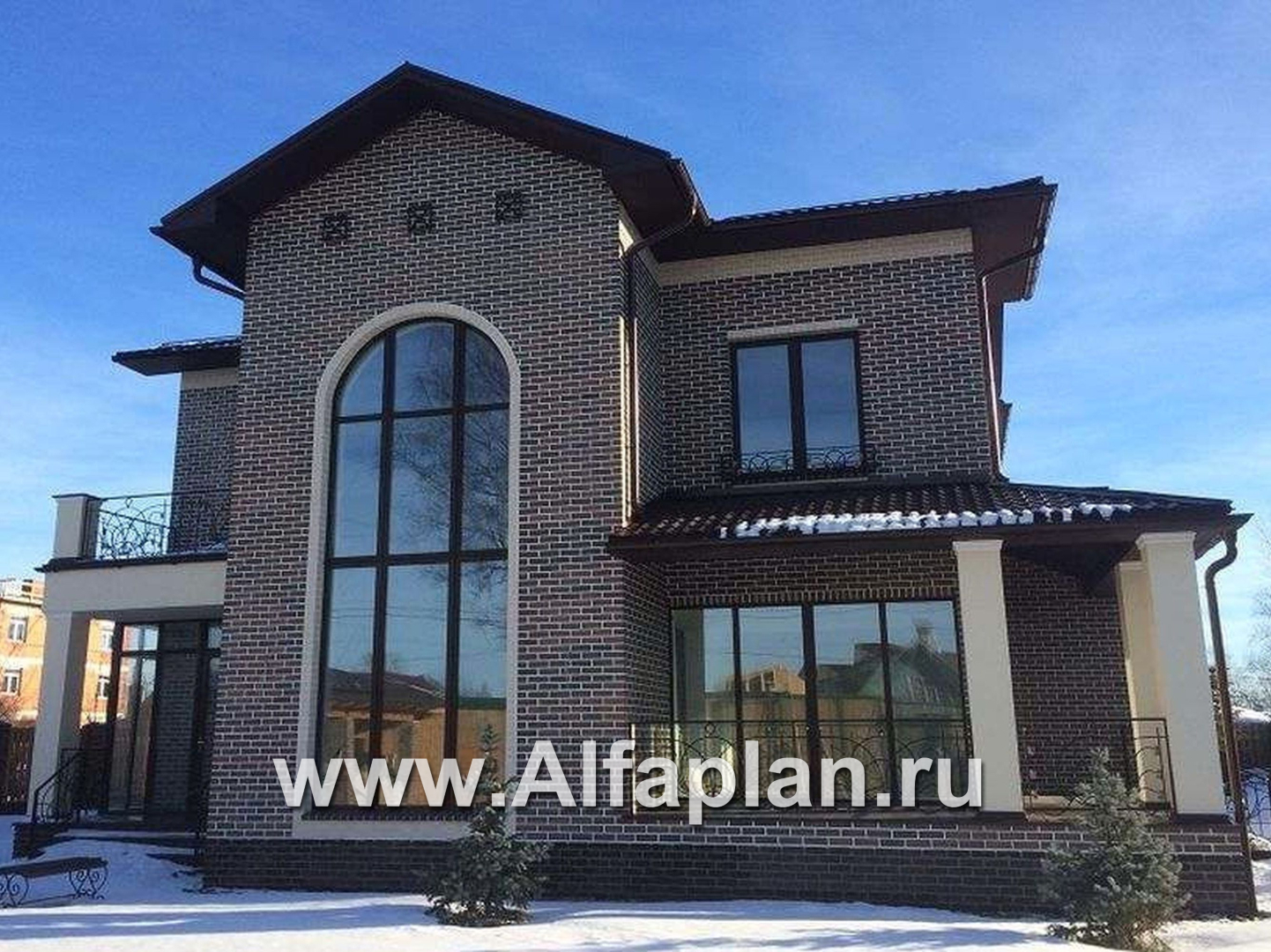 «Голицын»- проект двухэтажного дома, с двусветной гостиной и с террасой, в стиле модерн - дизайн дома №4