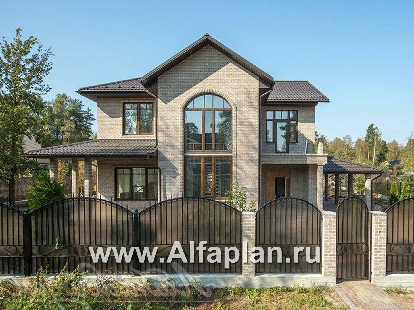 «Голицын»- проект двухэтажного дома, с двусветной гостиной и с террасой, в стиле модерн - дизайн дома №5