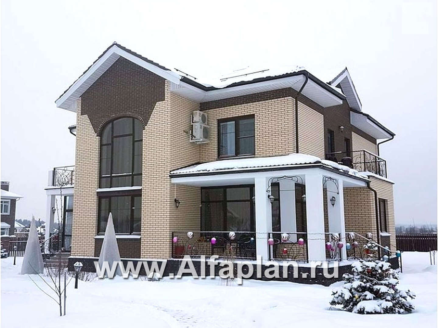 «Голицын»- проект двухэтажного дома, с двусветной гостиной и с террасой, в стиле модерн - дизайн дома №6