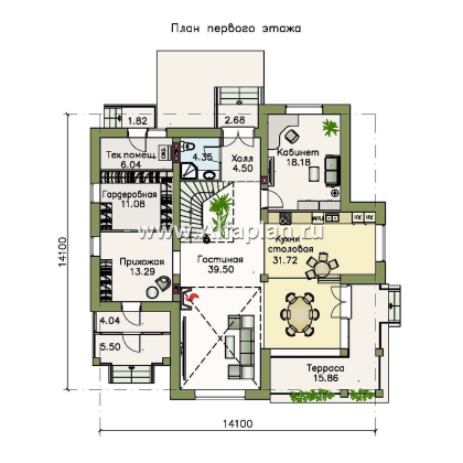 «Голицын»- проект двухэтажного дома, с двусветной гостиной и с террасой, в стиле модерн - превью план дома