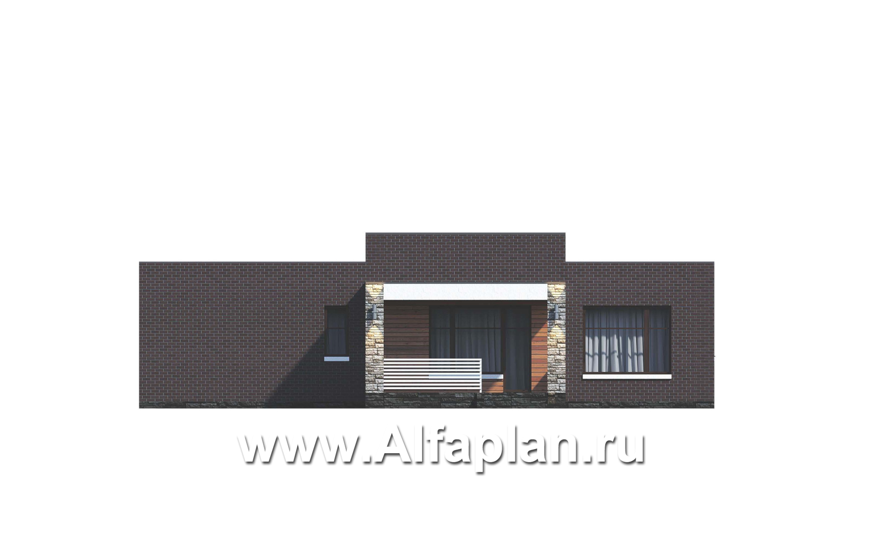 «Магнолия» — красивый проект одноэтажного дома, планировка 3 спальни, современный стиль с плоской крышей - фасад дома