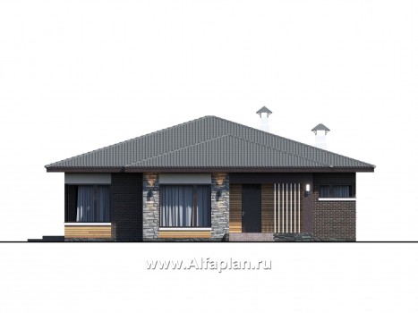 «Ангара» -  проект одноэтажного дома, с террасой и сауной, мастер спальня - превью фасада дома