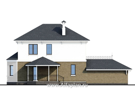 «Классика» - проект двухэтажного дома с эркером, планировка с кабинетом на 1 эт и с террасой, с гаражом на 2 авто - превью фасада дома