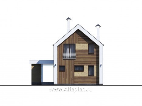 «Барн» - проект дома с мансардой, современный стиль барнхаус, с сауной, с боковой террасой - превью фасада дома