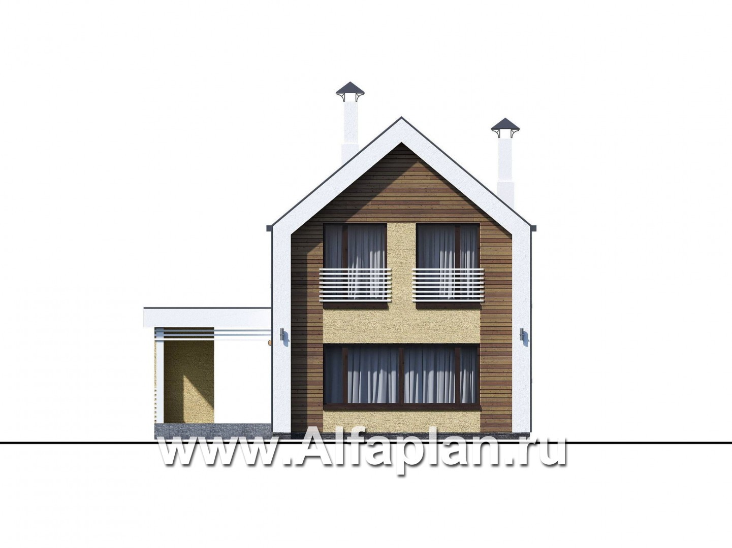 «Барн» - проект дома с мансардой, современный стиль барнхаус, с сауной, с боковой террасой - фасад дома