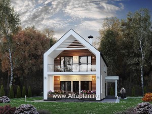 Превью проекта ««Барн» - проект дома с мансардой, современный стиль барнхаус, с сауной, с террасой к дому и с балконом»
