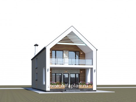 «Барн» - проект дома с мансардой, современный стиль барнхаус, с сауной, с террасой к дому и с балконом - превью дополнительного изображения №3