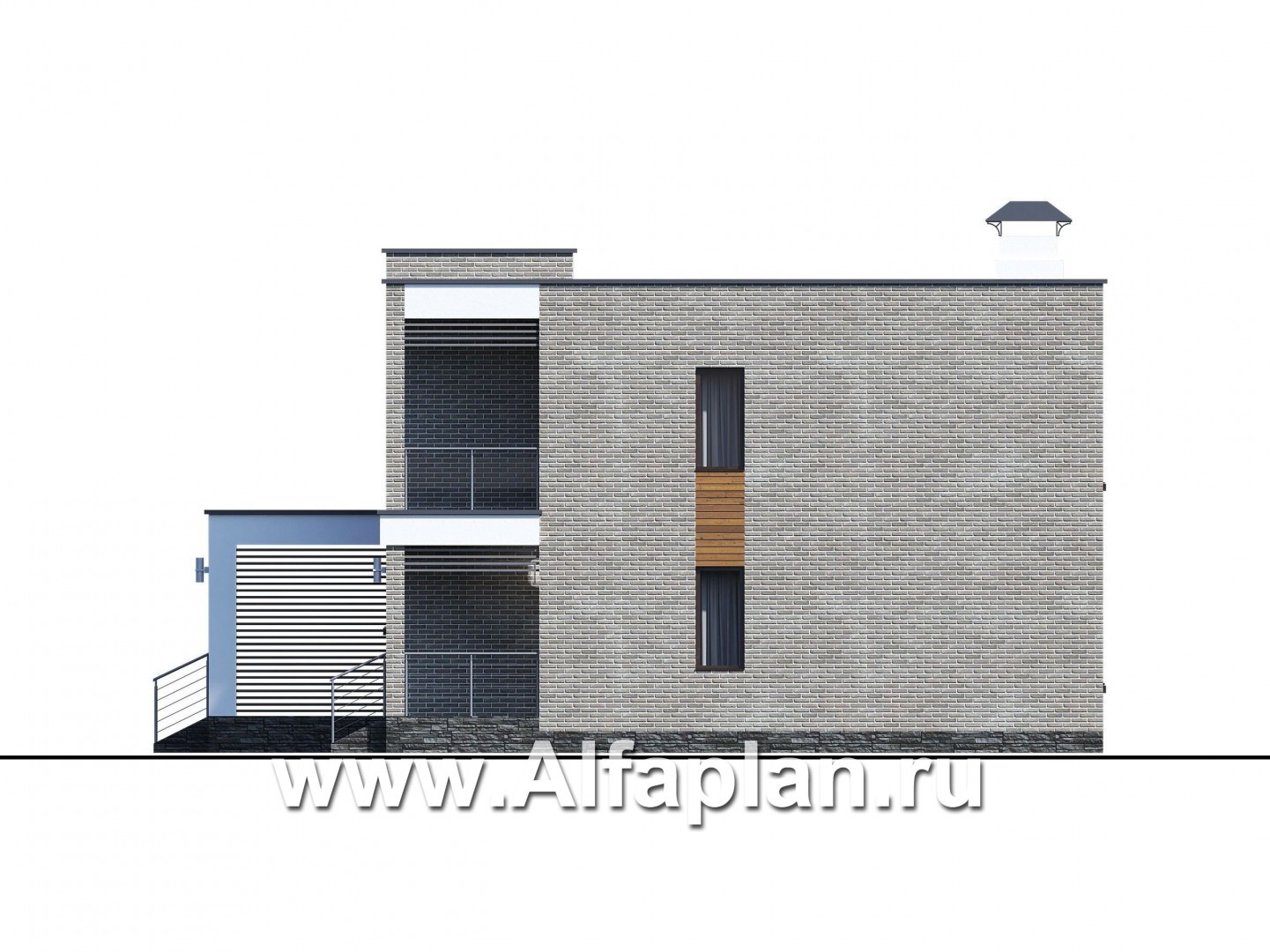 «Эрго» - проект дома 10х12м, с террасой, с удобной планировкой и с плоской кровлей - фасад дома