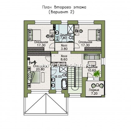 «Эрго» - проект дома 10х12м, с террасой, с удобной планировкой и с плоской кровлей - превью план дома