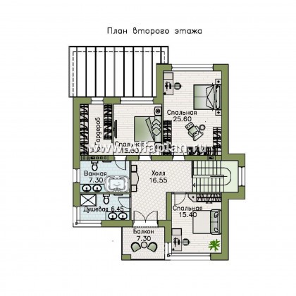 «Престиж» - проект двухэтажного дома, в стиле хай-тек, с террасой и с плоской кровлей - превью план дома