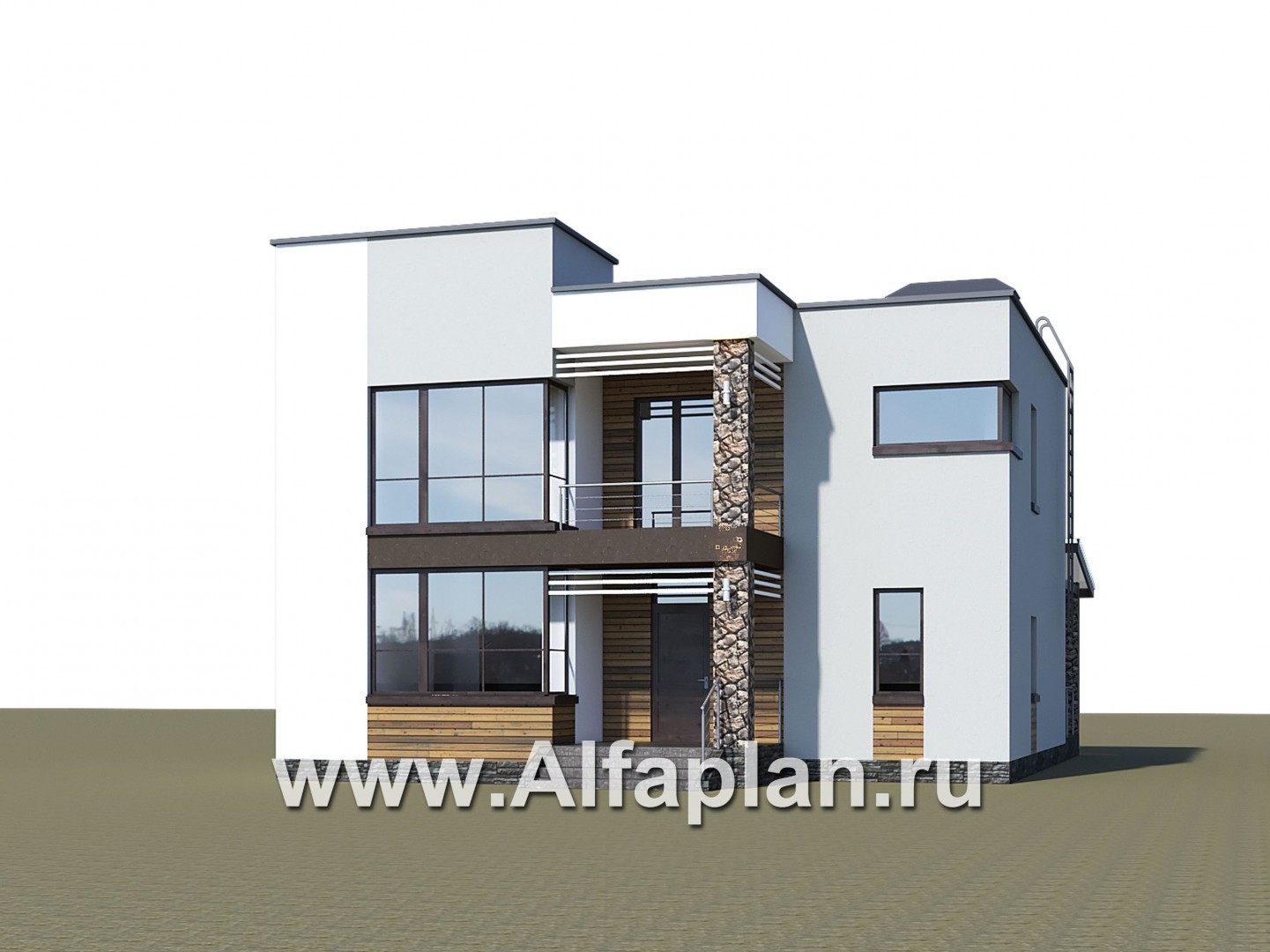 «Престиж» - проект двухэтажного дома, в стиле хай-тек, с террасой и с плоской кровлей - дизайн дома №1