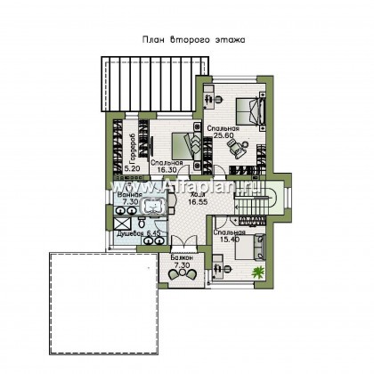 «Престиж» - проект двухэтажного дома, в стиле хай-тек, с террасой и с плоской кровлей, с навесом на 2 авто - превью план дома