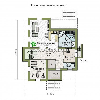 «Престиж» - проект двухэтажного дома, в стиле хай-тек, с террасой и с плоской кровлей, с цокольным этажом - превью план дома